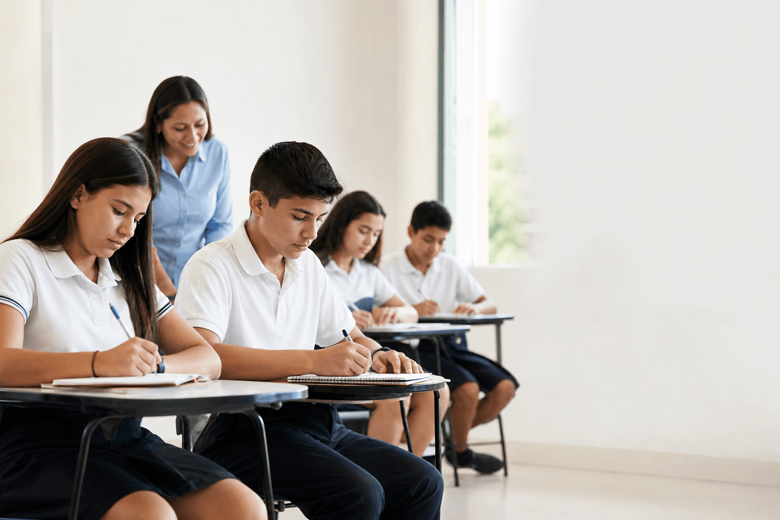 Students and teachers at a Latin American school